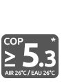 COP >5,3 pour Air 26°C/Eau 26°C